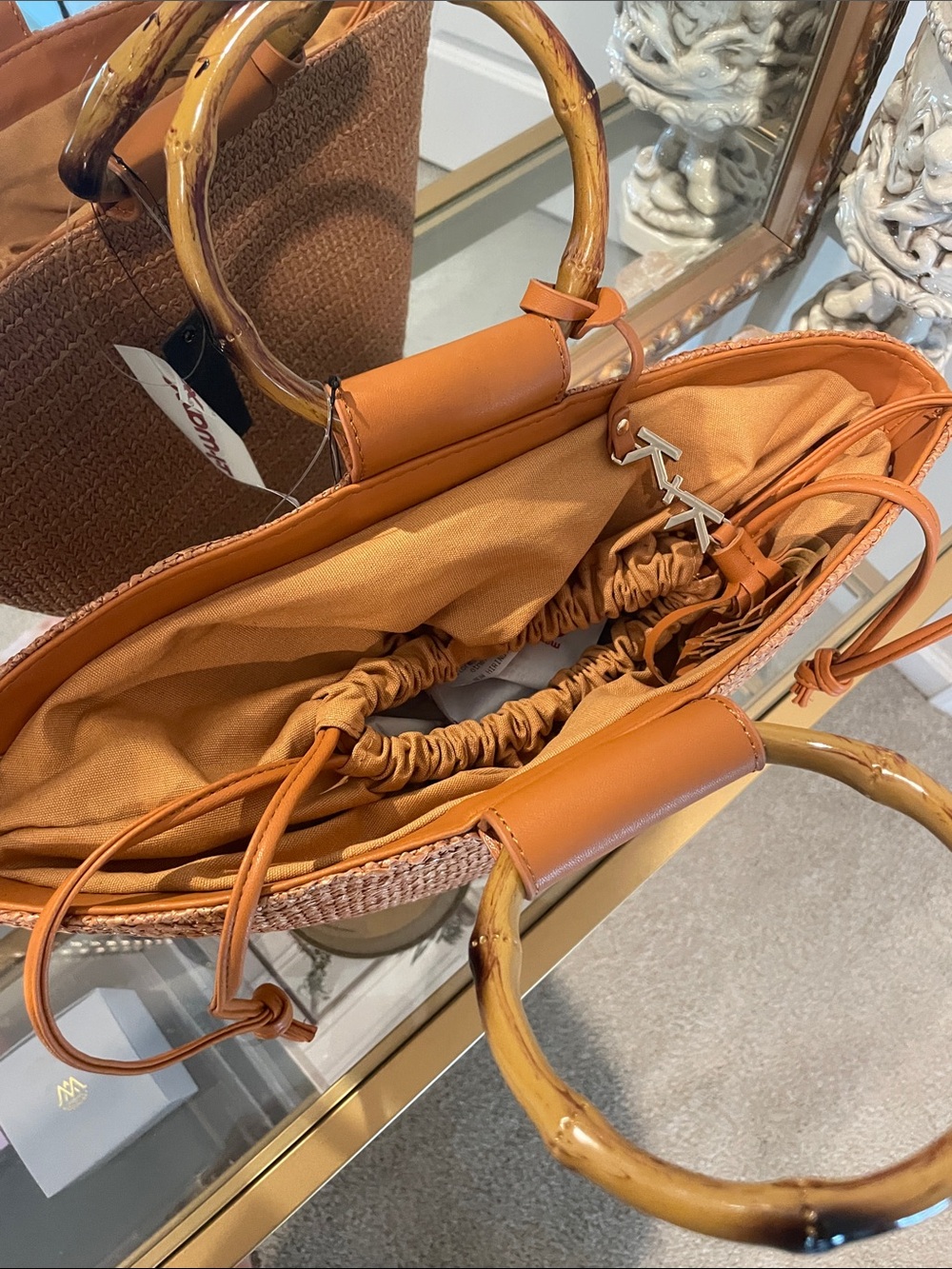 Kendall+kylie Woven Straw Tote Bag with Bamboo Handles - Picture 2 of 6